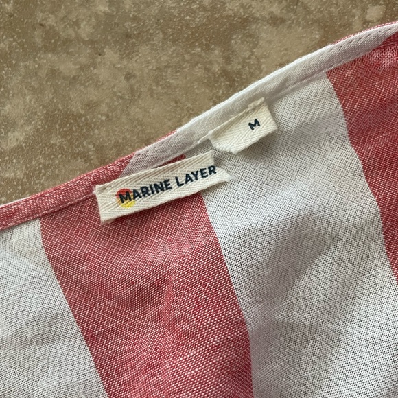MARINE LAYER NWOT Frances Red & White Striped Linen Tencel True Wrap Dress - Picture 9 of 9